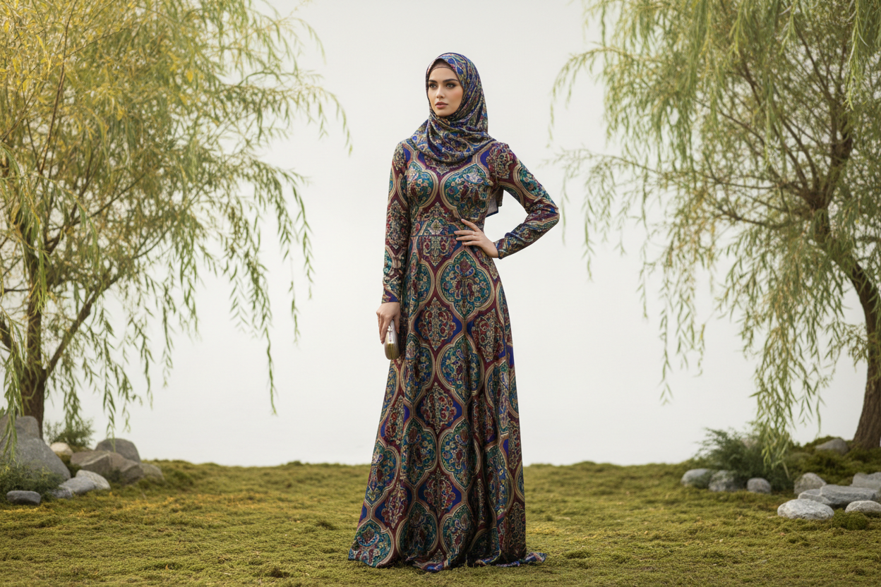 elbiseli tesettürlü bir kadın