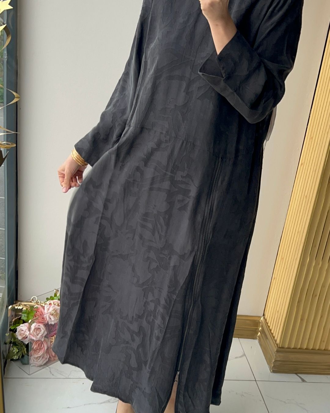 LİSSMORE- KENDİNDEN DESENLİ CUPRA ELBİSE