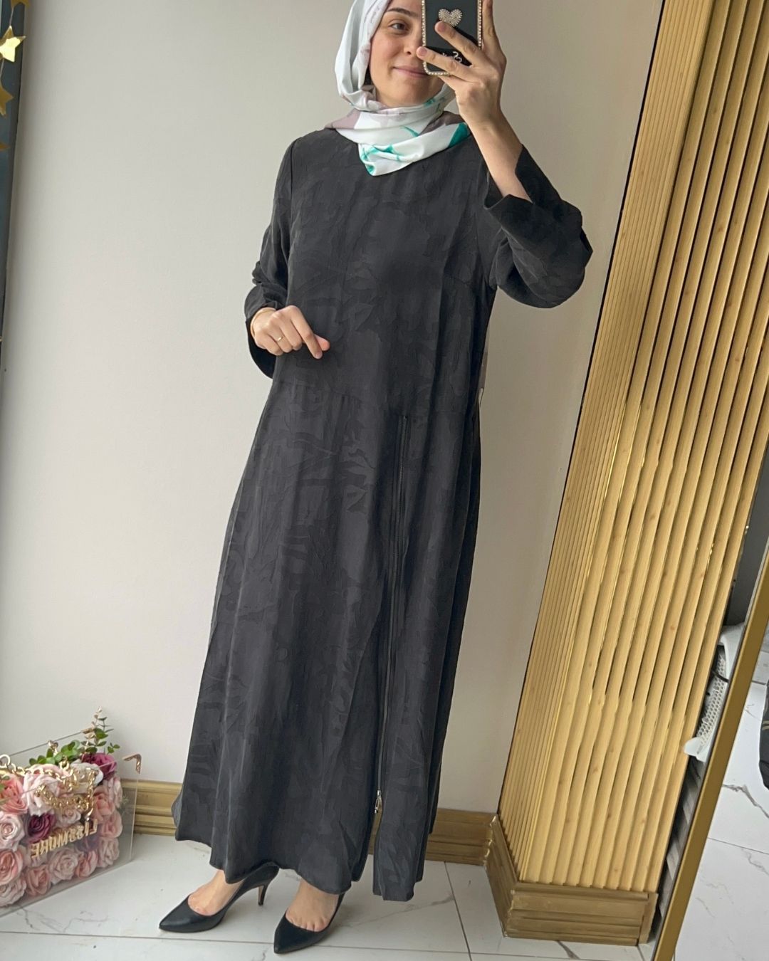 LİSSMORE- KENDİNDEN DESENLİ CUPRA ELBİSE