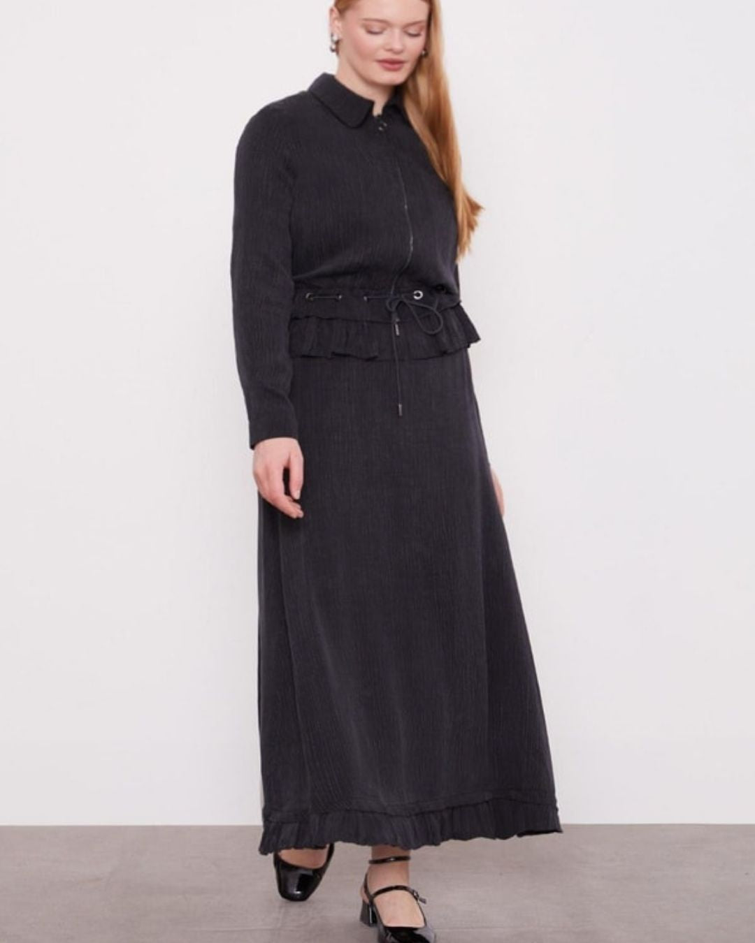 LEVİDOR- İPEK CUPRA FIRFIRLI ETEK TAKIM