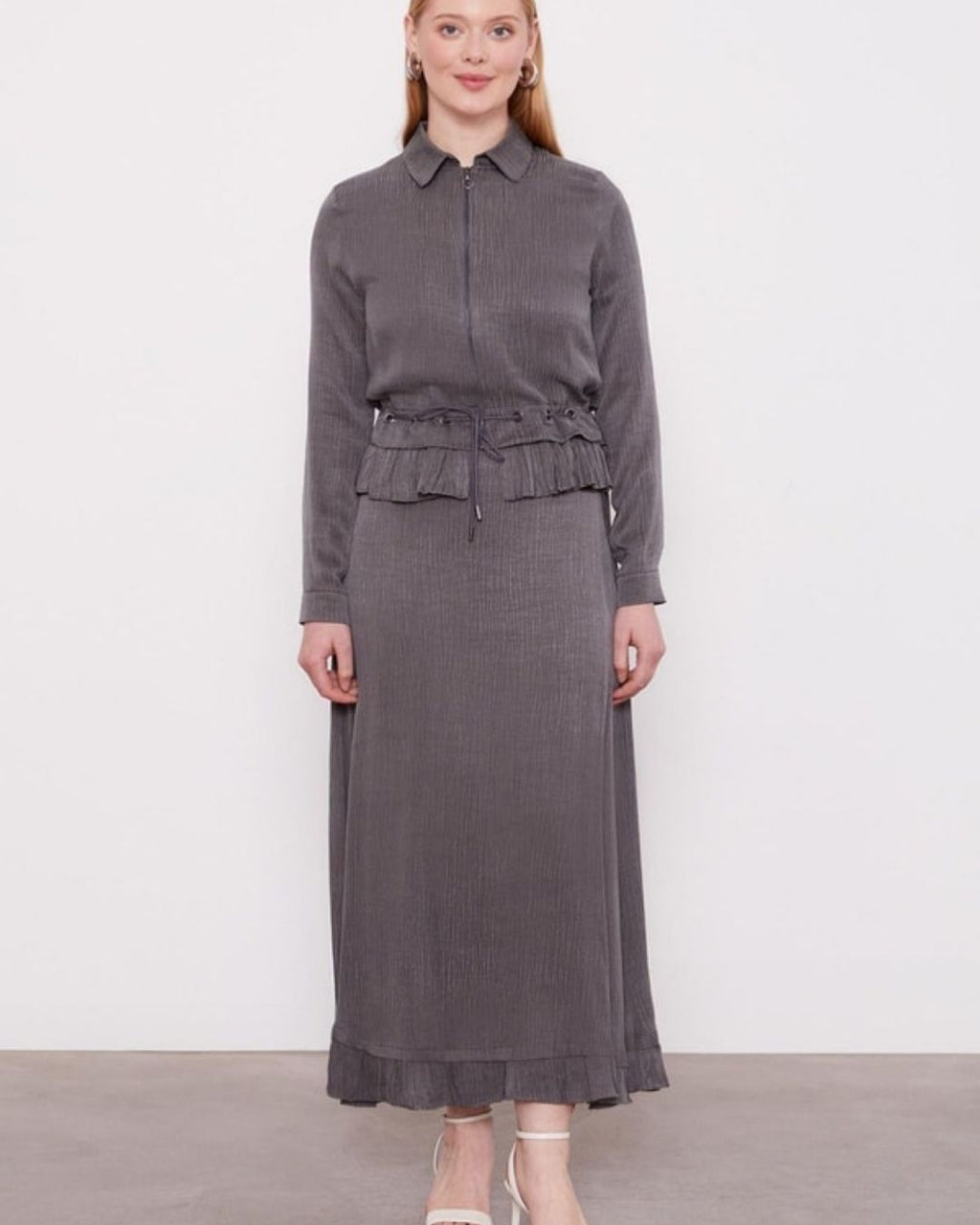 LEVİDOR- İPEK CUPRA FIRFIRLI ETEK TAKIM